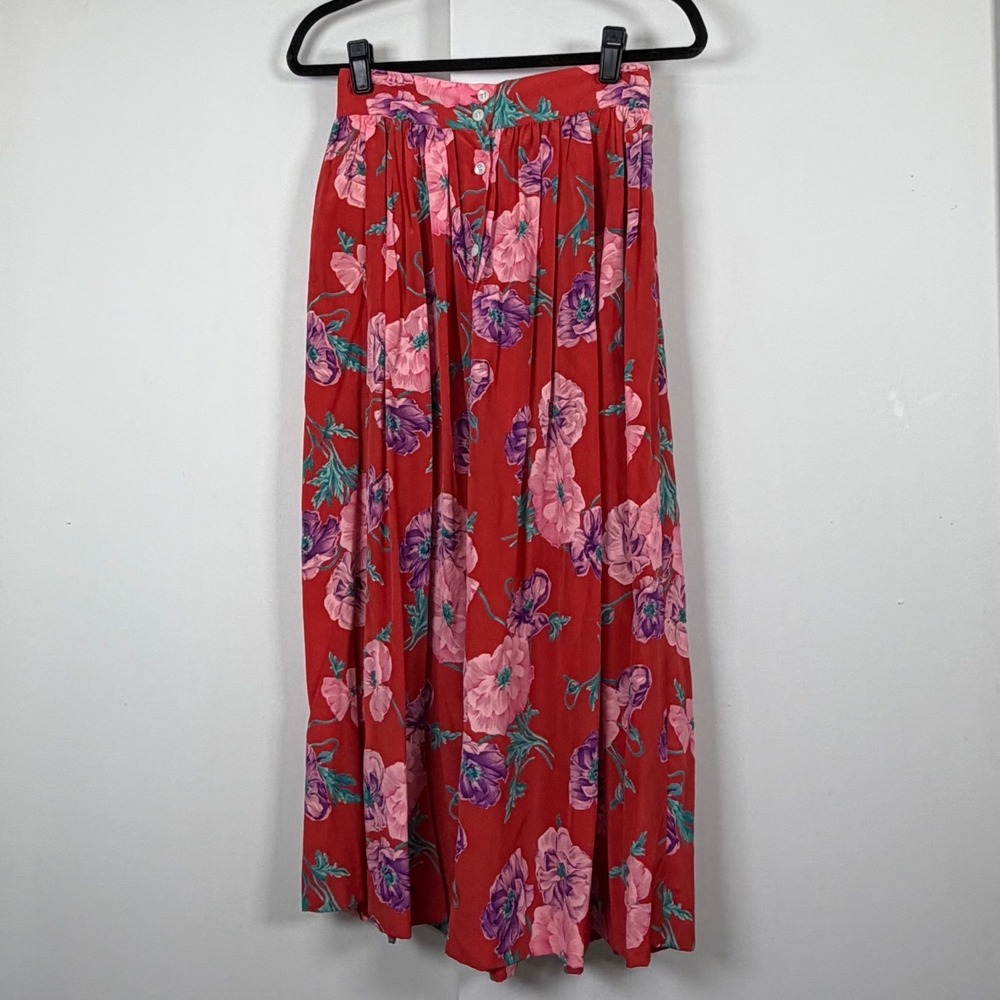 Ralph Lauren Silk Floral Midi Skirt Coquette Button Front Made in Italy SS